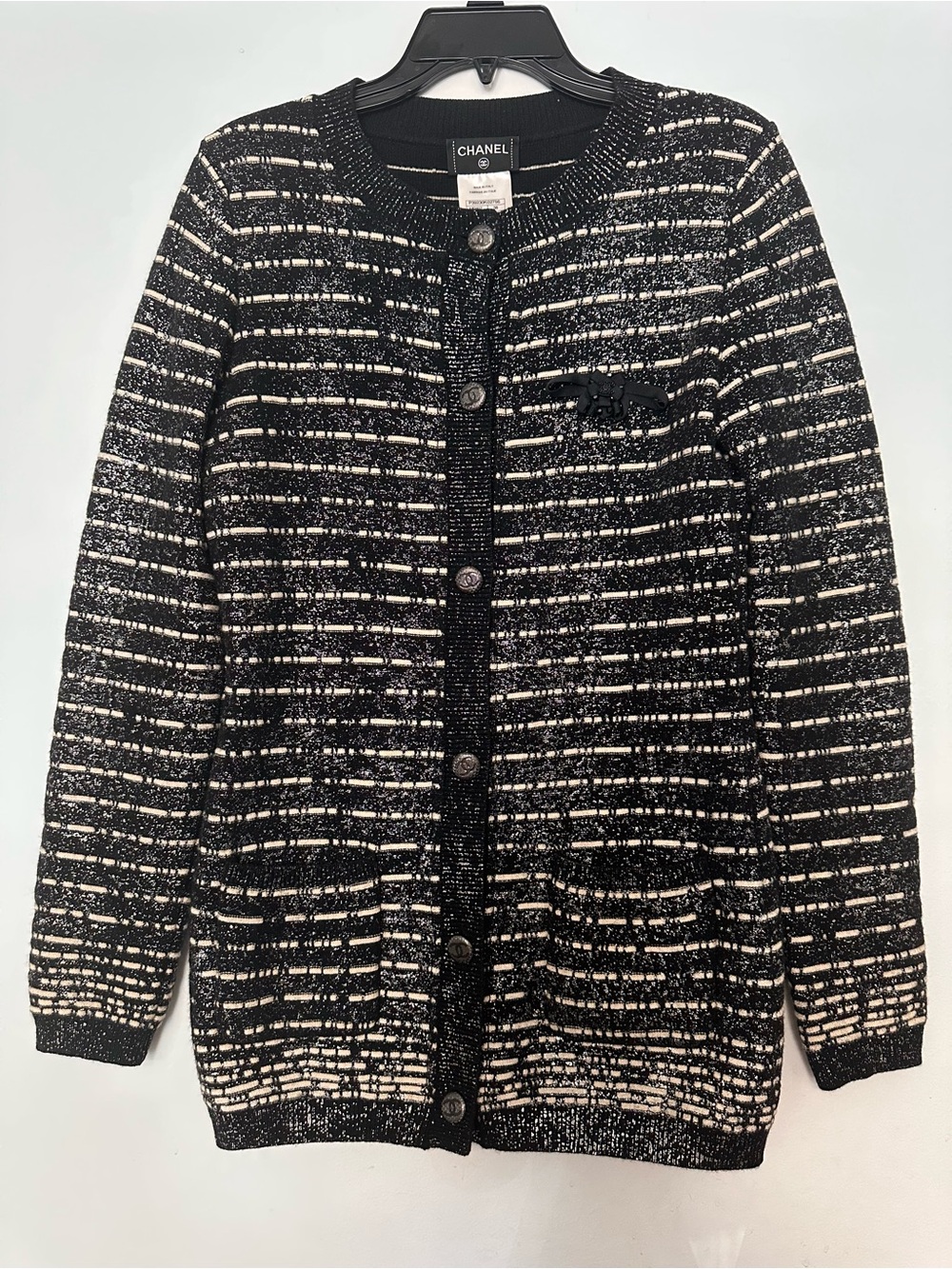 CHANEL Black & White Button-Up Cardigan Jacket